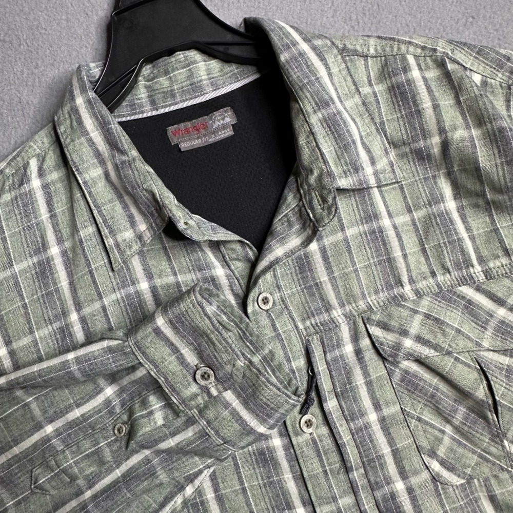 Wrangler Men's Plaid Flannel Long Sleeve Shirt‎ Regular Fit XLarge Green Gray